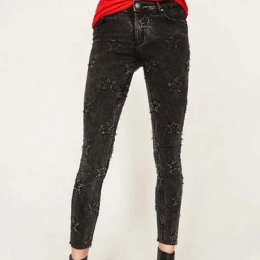 Zara Woman Premium Collection Black Star Embroidered Denim Skinny Jean
